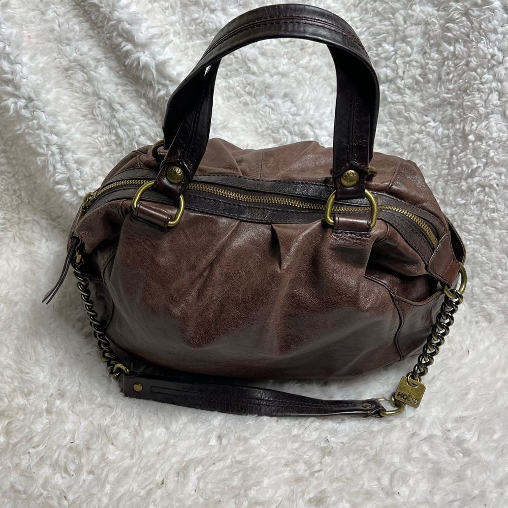 HOBO International Leather distress Brown shoulder bag antique tone hardwares - Picture 2 of 11